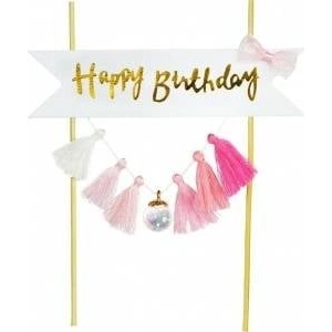 Arpex Cake Decoration Happy Birthday - pink tassels one size