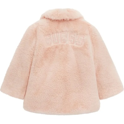 GUESS Плюшено едноцветно палто в розов цвят за мини момиче с надпис Guess на гърба