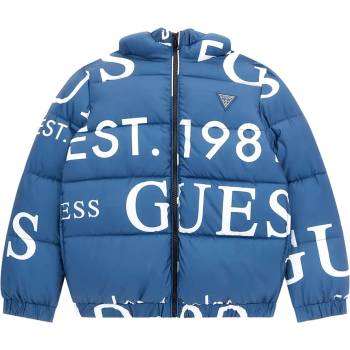 GUESS Oversize яке за момче в син цвят с бели надписи Guess