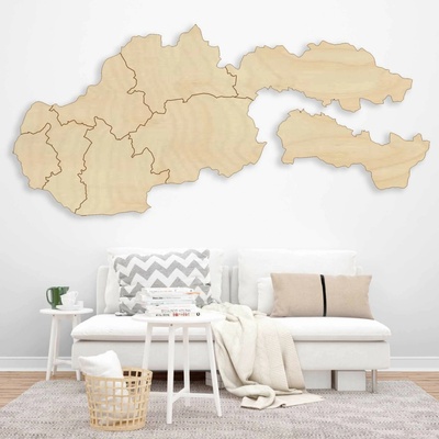 Drevená nástenná mapa Slovensko - 8 dielikov | SENTOP M001: Prírodná preglejka - Topoľ natural 45 x 90 cm 4179-65438 M001