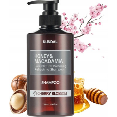 KUNDAL Honey & Macadamia Cherry Blossom přírodní šampon pro suché a poškozené vlasy 500 ml