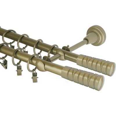 OK-GarnýžeCZ Garnýž kovová dvouřadá 16mm Torino double zlatá antik 420 cm do stěny / kroužky s žabkou
