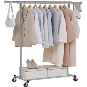 SONGMICS clothes rack on wheels, heavy-duty coat rack, extendable clothes rail, loads up to 100 kg, easy assembly, transportable, dove gray HSR013G01 - UHSR013G01 (UHSR013G01)