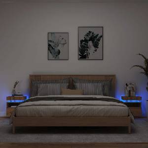 vidaXL Нощни шкафчета с LED осветление 2 бр. дъб Artisan 40x39x48, 5 cm (857661)