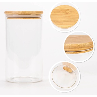 Skleněná nádoba dóza 1000ml 17cm s dřevěným těsnícím víčkem