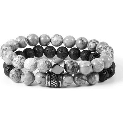 Daniel Dawson dvojitý náramek Tiziano jaspis lávový kámen NR2173-0851(28)/20 Šedá