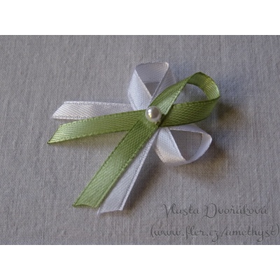 Svatební vývazek bílý s perličkou - světlá khaki 3127 – Zboží Mobilmania