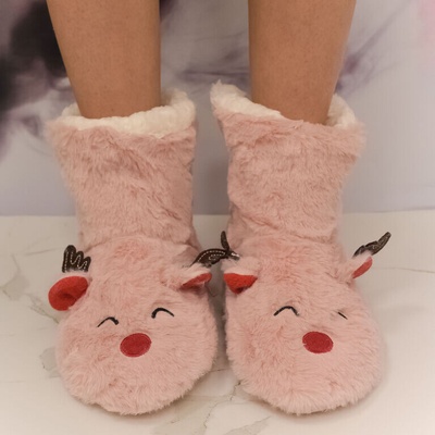 Reindeer Bliss Detské svetloružové plyšové ponožky