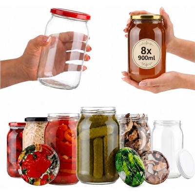 Sklenená fľaša Bimberek 900 ml na zaváraniny s uzáverom fi82, 8 ks