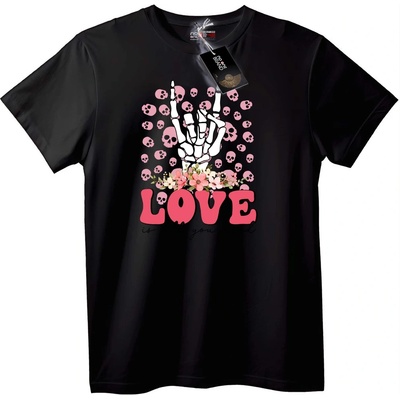 NOONEBRAND Тениска Любовни Черепи и Цветя - 7XL, Black