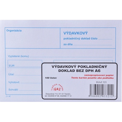 Igaz 321 Výdavkový pokladničný doklad bez DPH samoprep.