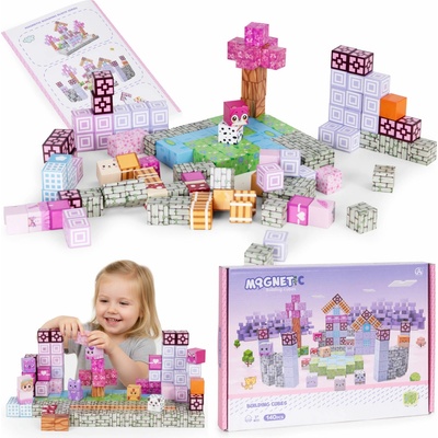MULTISTORE Magnetické stavebné kocky 140 ks – ružové