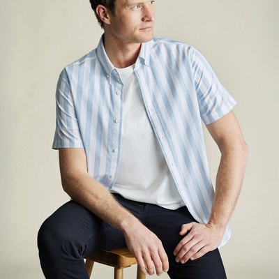 Charles Tyrwhitt Non-Iron Stretch Poplin Slub Shirt Sky Slim fit