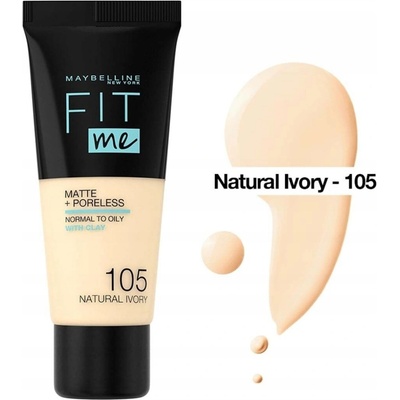 Maybelline zjednocujúci make-up s matujúcim efektom Fit Me! Matte & Poreless Make-Up 105 Natural Ivory 30 ml