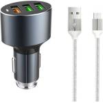 LDNIO Зарядно устройство за кола, LDNIO C703Q, Quick Charge 3.0, 3xUSB, С Micro USB кабел, Сив - 14752