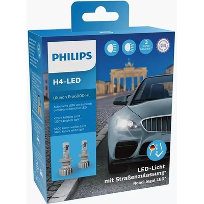 Philips H4 12V 18W P43t Ultinon Pro6000 LED 5800K se silniční homologací 2ks. – Zboží Mobilmania