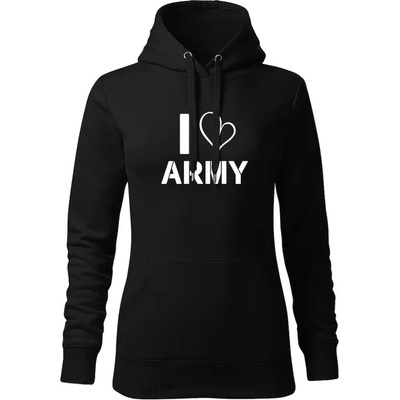 DRAGOWA дамски суитшърт с качулка, I love Army, черен, 320г/м2 (5882)