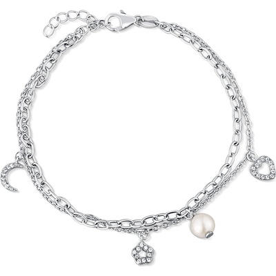 JwL Luxury Pearls Dvojitý strieborný náramok s príveskami a pravou perlou JL0802