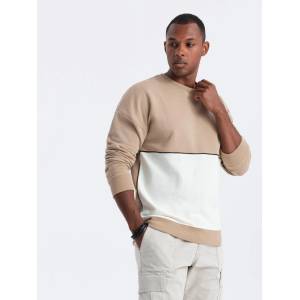 Ombre Clothing Мъжки суитшърт OVERSIZE с контрастно цветно преплитане - бежов V2 B1673 Ombre Clothing Ombre Clothing | Bezhov | МЪЖЕ | S