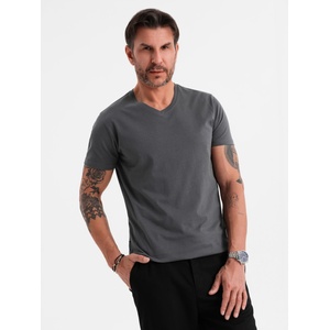 Ombre Clothing Мъжка класическа памучна тениска BASIC с V-образно деколте - графит Ombre Clothing | Siv | МЪЖЕ | S