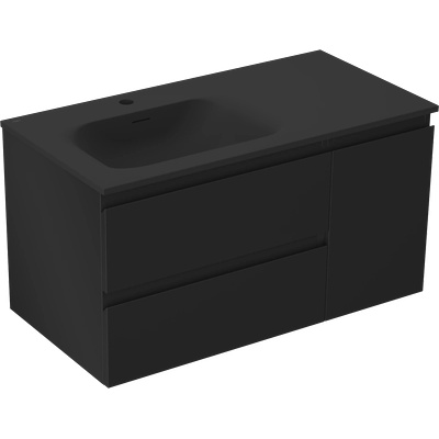 Orio шкаф за баня 90 см с умивалник Vela ляв, 2S, 1D, черен мат - 91A13-09047-3-BBFFF71-W23L71 (91A13-09047-3-BBFFF71-W23L71)