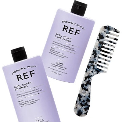 Ref Stockholm Cool Silver Duo with Comb sada s hřebenem šampon 285 ml + kondicioner 245 ml + hřeben