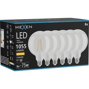 Mexen Vintis 6x LED филаментна крушка E27, G125, 8W, Топла - 2700K, 1055 lm, прозрачна (L158-E27-0827-00x06)