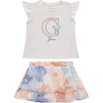Guess Бяла тениска с цветно G и шарена тюлена пола за бебе момиче Guess