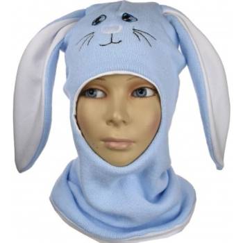 Detská kukla s 2 ušami a očami bledomodrá králik zateplená