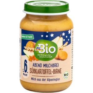 dmBio Био вечерна млечна каша със сладък картоф и круша, 6+м, 190 g (3078369)