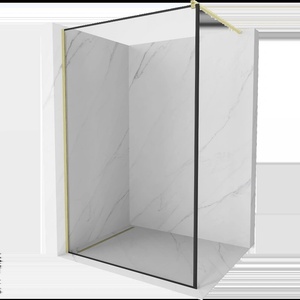 Mexen Kioto стенна преграда за душ Walk-in 100 x 200 см, черна рамка 8 мм, златна четка - 800-100-101-55-70 (800-100-101-55-70)