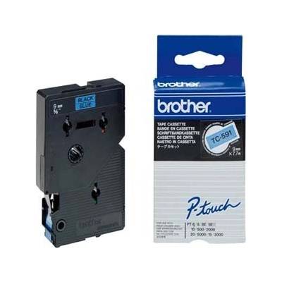 Brother TC-591, 9mm x 7, 7m, черен печат / син фон, оригинална лента (TC591)