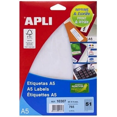 Apli Etikety, 45x8 mm, odstrániteľné, na šperky, na liste formátu A5, APLI, 765 etikiet/bal