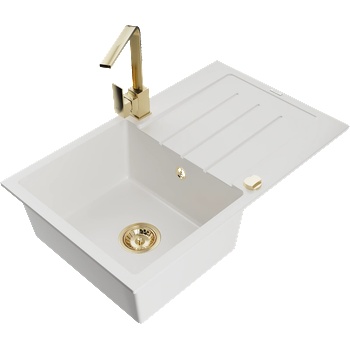 Mexen Bruno гранитна мивка с 1 отделение с отцедник и кухненски кран Rita, бял - 6513-20-670300-50 (6513-20-670300-50)