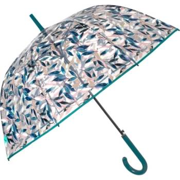 Дамски прозрачен автоматичен голф чадър Perletti Time 26388, Прозрачен/ зелени листа