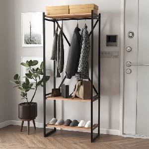 TopMebel Метално-меламиново антре Zula TopMebel - закачалка в черен - цвят дъб бор 66x30x160cm
