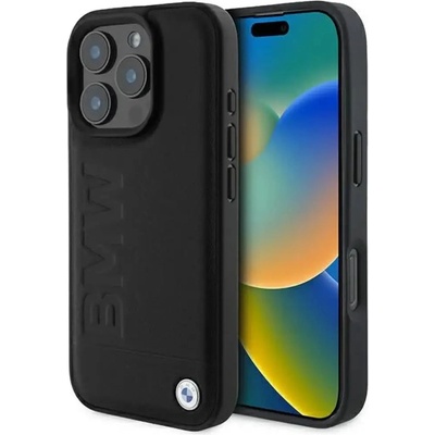 BMW Кожен калъф BMW Hot Stamp MagSafe за iPhone 16 Pro - черен (3666339311681)