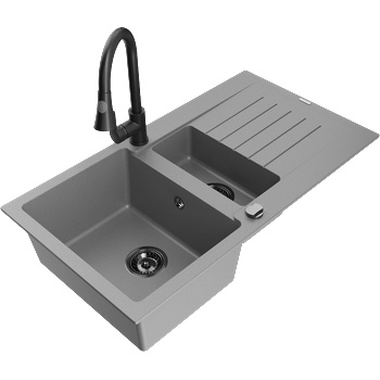 Mexen Matias гранитна мивка със сива кухненска батерия, 1, 5 отделение с (6502-71-670101-70-B)