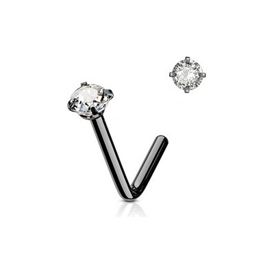 Šperky4U Černý zahnutý piercing do nosu, čirý kamínek N0173-KC