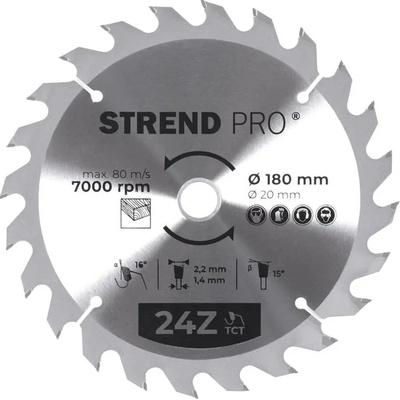Kotúč Strend Pro TCT 180x2.2x20/16 mm 24T, na drevo, pílový, SK plátky