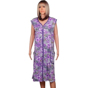 Домашен дамски макси халат с лилави цветя и кант