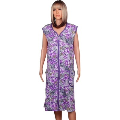 Домашен дамски макси халат с лилави цветя и кант