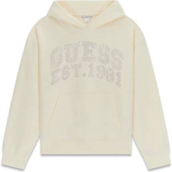 GUESS Суичър без цип за момиче с цвят сметана с кристален надпис Guess