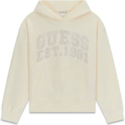 GUESS Суичър без цип за момиче с цвят сметана с кристален надпис Guess