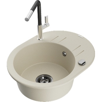 Mexen Kevin гранитна мивка с една камера с отцедник и кухненски смесител Flora, бежов - 6517-69-670401-07-B (6517-69-670401-07-B)