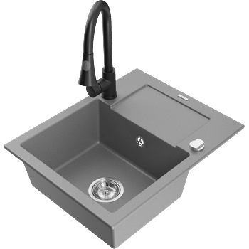 Mexen Enzo гранитна мивка с 1 отделение с отцедник и кухненски смесител Elia, сив - 6506-71-670101-70 (6506-71-670101-70)