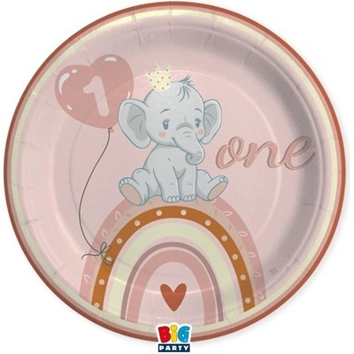 Big Party Парти Чинии 1-ви Рожден Ден Слонче, Розово , 24см