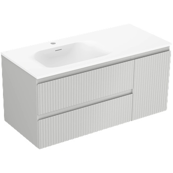 Mexen Rivel шкаф за баня 100 см с мивка Vela лява, 2S, 1D, рифлована, сива мат/бяла мат - 91A23-10047-3-BBFFF62-W23L01 (91A23-10047-3-BBFFF62-W23L01)
