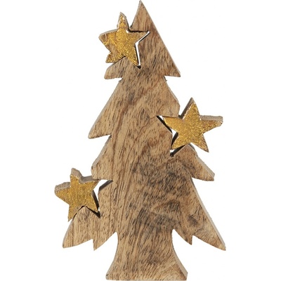 Dřevěná dekorace Vánoční strom s hvězdami 10*3*16 cm