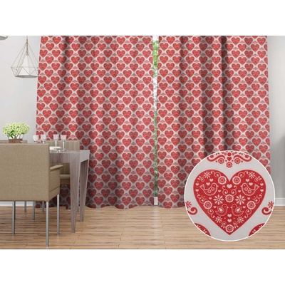 Biante Dekorační závěs PML-094 Červená srdce na bílém 145x250 cm